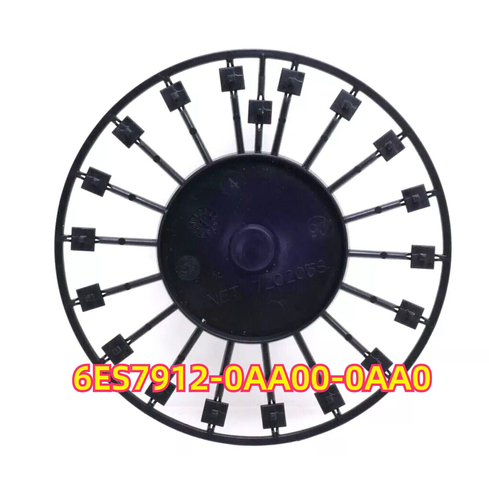 Siemens 6ES7912-0AA00-0AA0 Mounting Space Label, black plastic with a circular design. Industrial automation parts.