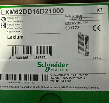 Schneider Electric Lexium LXM62DD15D21000 Servo Drive Module, Made in France, 1.5A, EtherCAT, Product Label