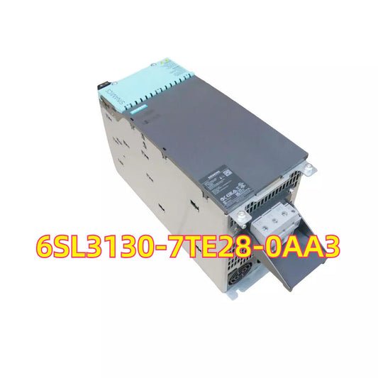 Siemens SINAMICS S120 6SL3130-7TE28-0AA3 Smart Line Module, gray metal housing, blue top, connector port.