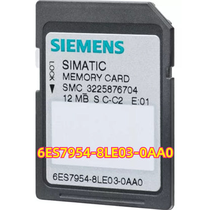 Siemens SIMATIC Memory Card 6ES7954-8LE03-0AA0, top-down view, features product details.