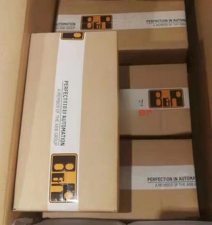 Boxes of B&R automation parts from ABB Group, including 'Perfection in Automation' label.