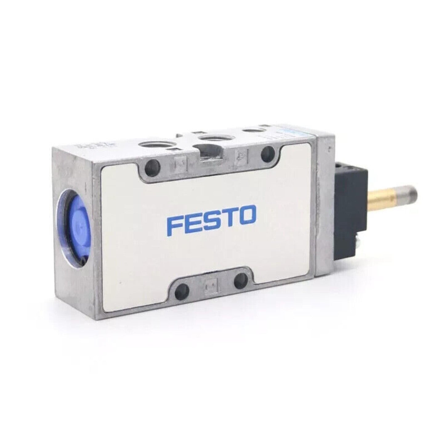 FESTO MFH-5-1/4-B air solenoid valve. Silver and blue pneumatic component for industrial automation.