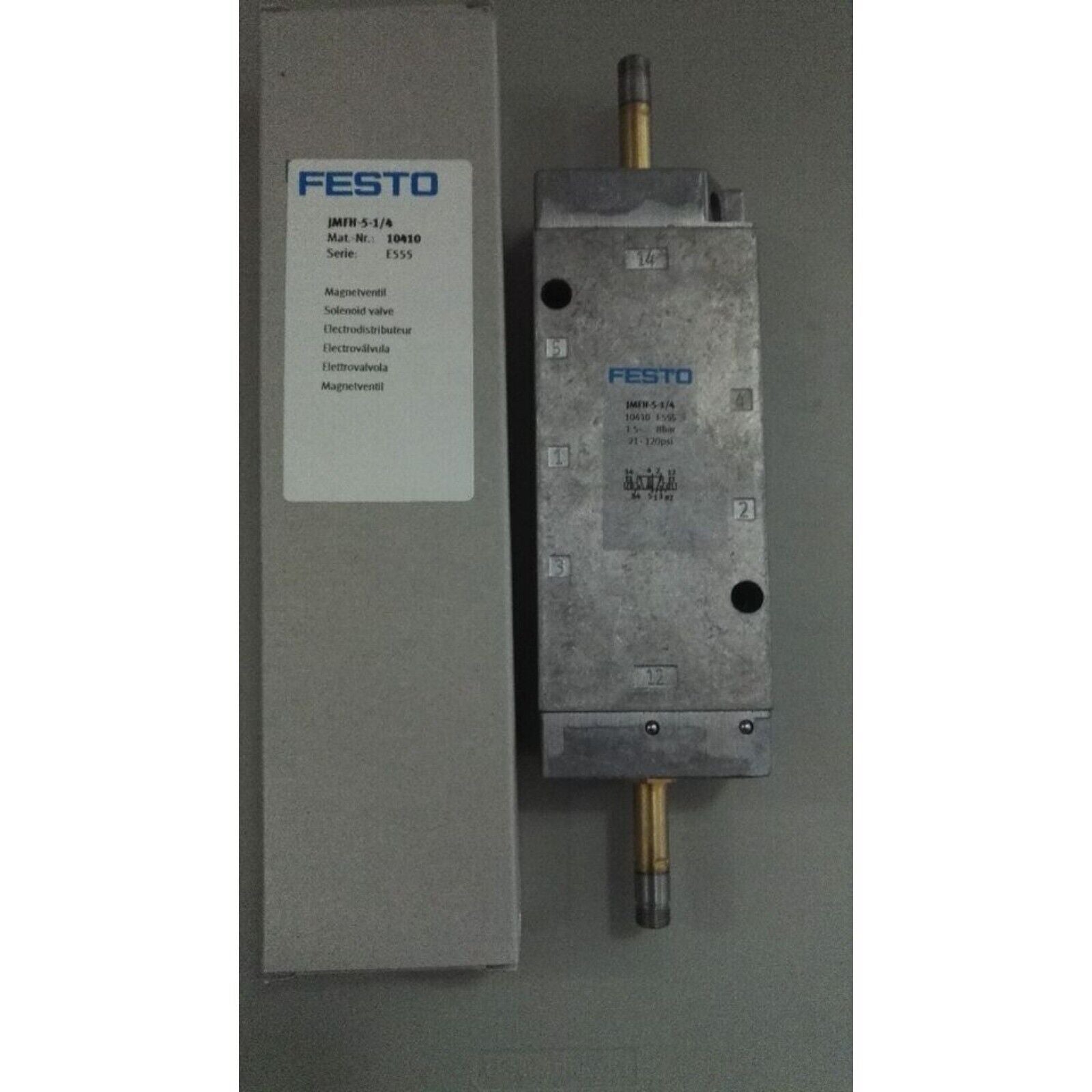 Festo JMFH-5-1/4 Solenoid valve, industrial automation component with box and metallic body, product number 10410