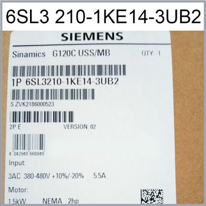 Siemens SINAMICS G120C 6SL3210-1KE14-3UB2 PLC module label, industrial automation part