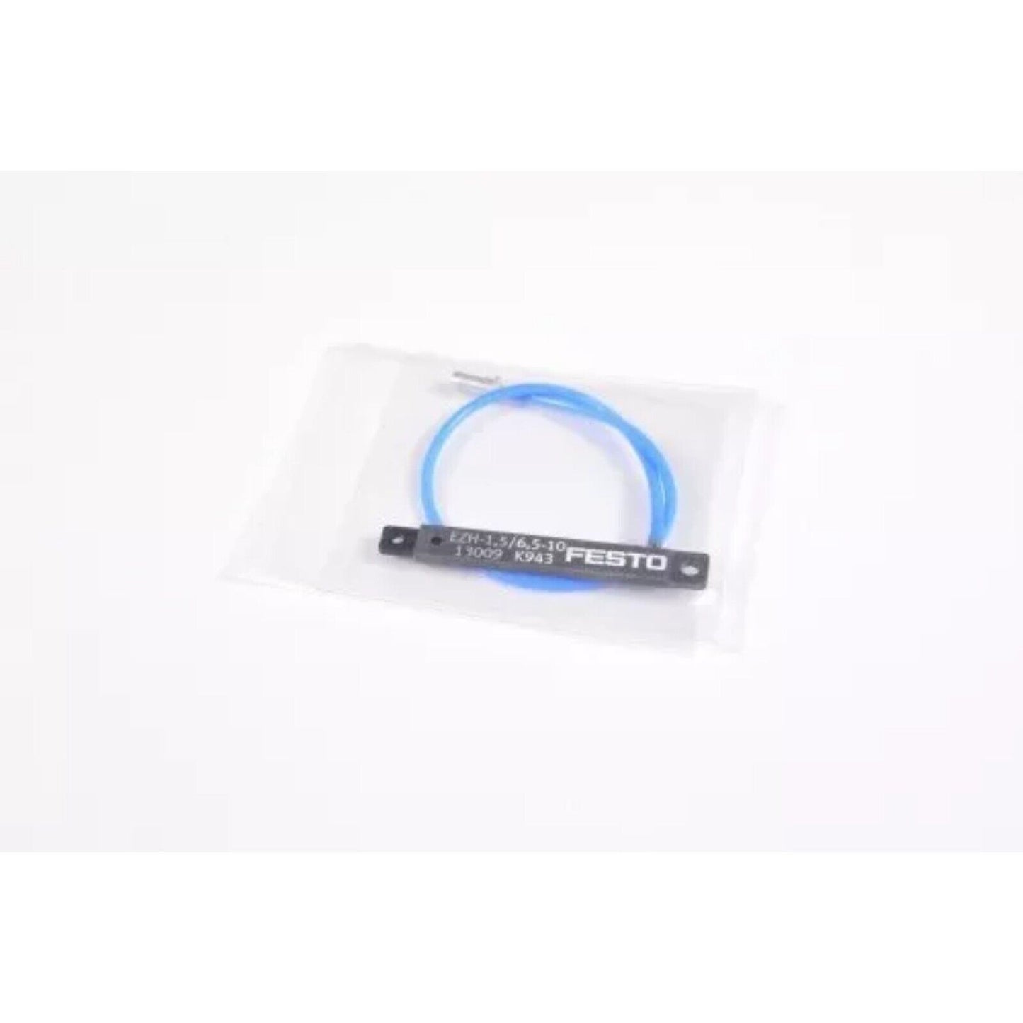 Festo EZH-1.5/6.5-10 flat cylinder tube with blue hose, industrial automation part