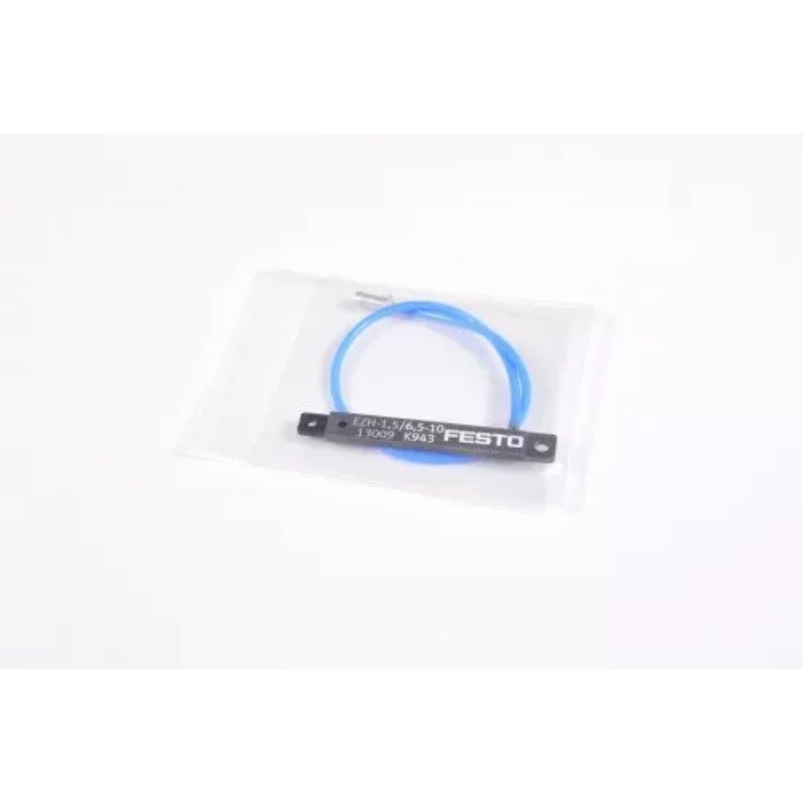 Festo EZH-1.5/6.5-10 flat cylinder tube with blue hose, industrial automation part