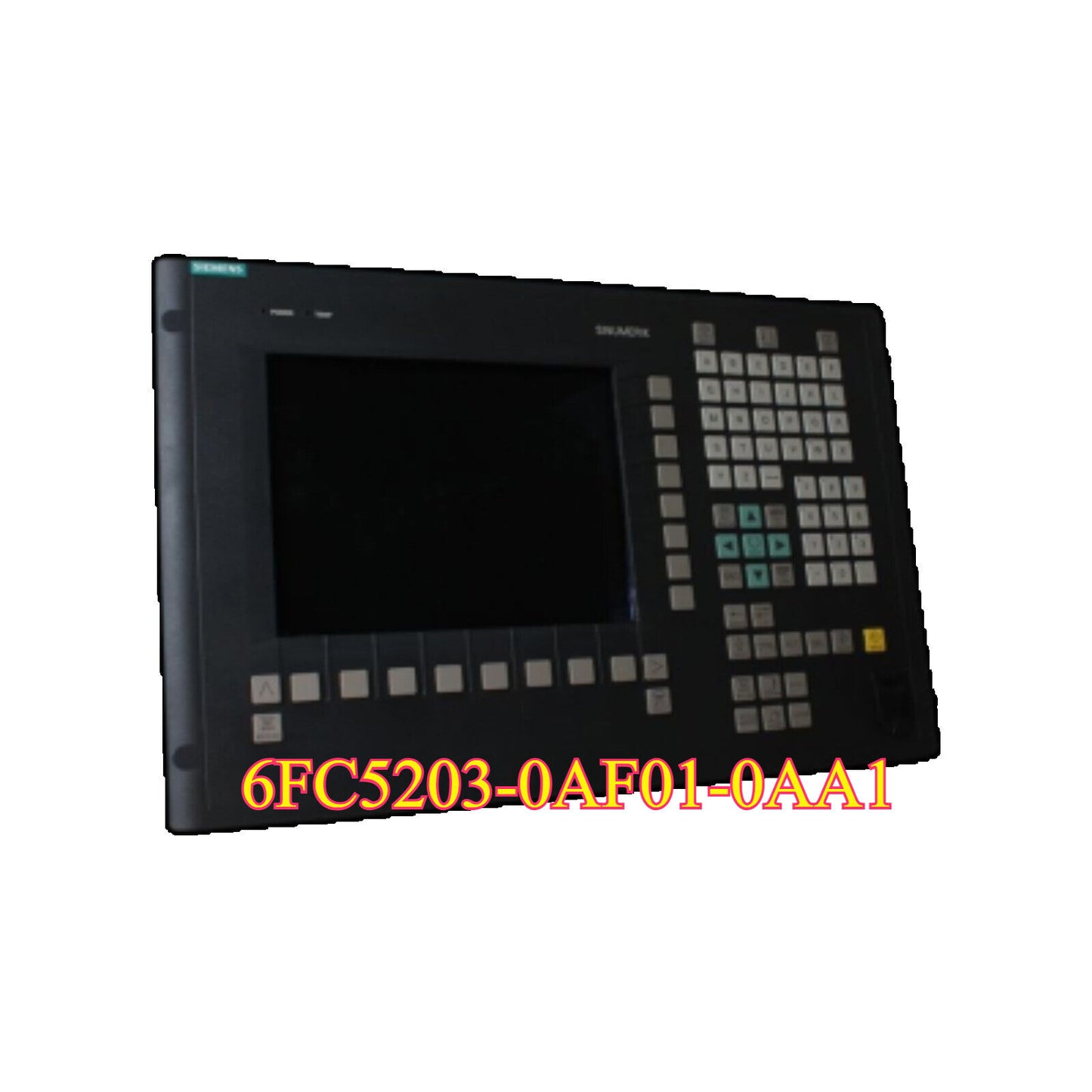 Siemens SINUMERIK 840C/840CE complete PLC, model 6FC5203-0AF01-0AA1, black, with keypad and display.