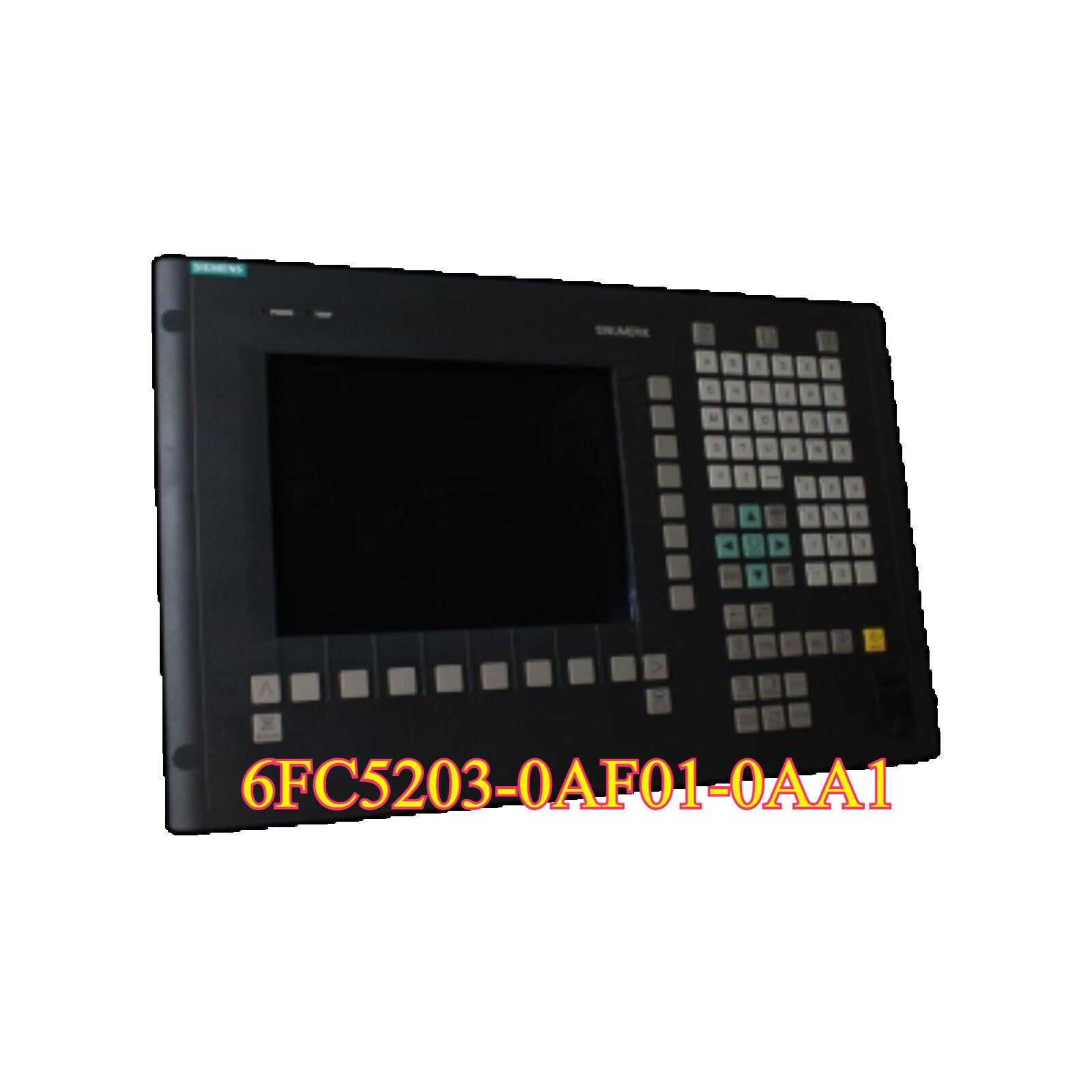 Siemens SINUMERIK 840C/840CE complete PLC, model 6FC5203-0AF01-0AA1, black, with keypad and display.