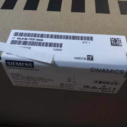 Siemens SINAMICS S120 6SL3130-7TE21-6AA4 Active Line Module box with product details. Industrial automation part.
