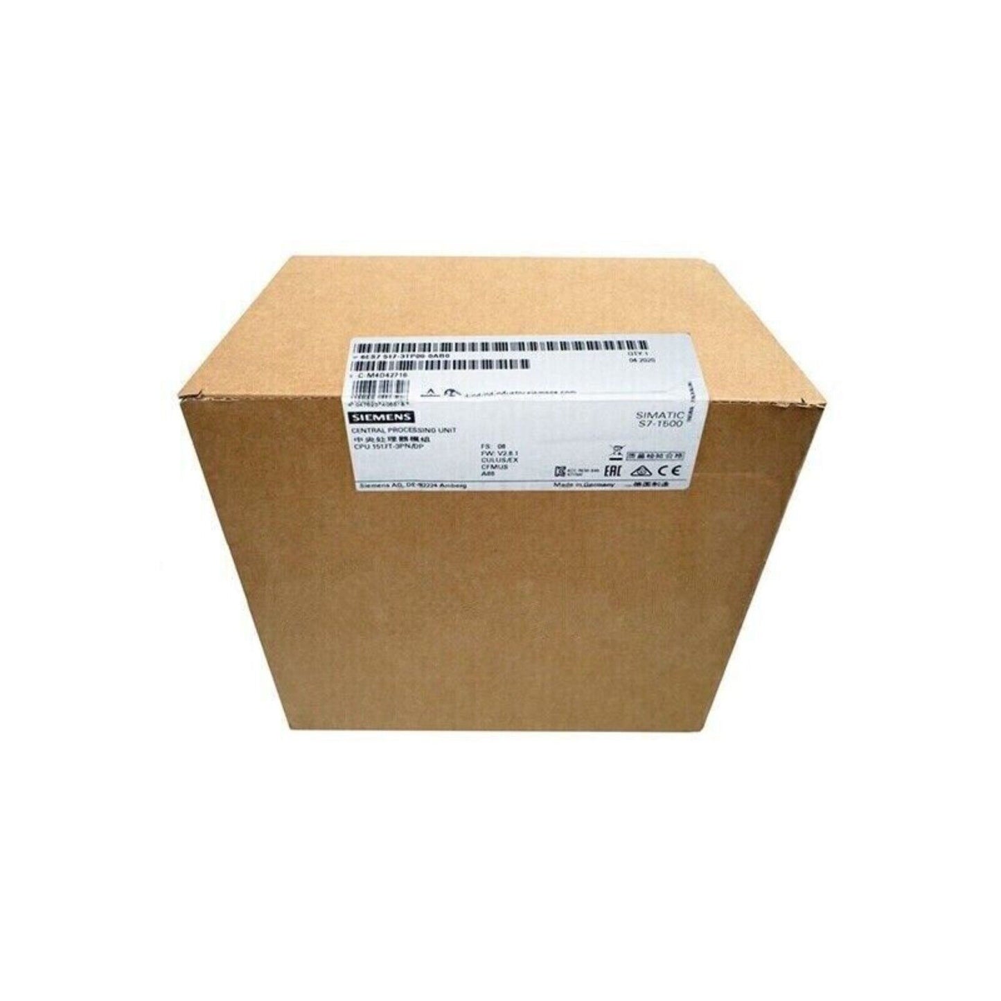 Siemens SIMATIC S7-1500 CPU in brown cardboard box with product label, automation parts