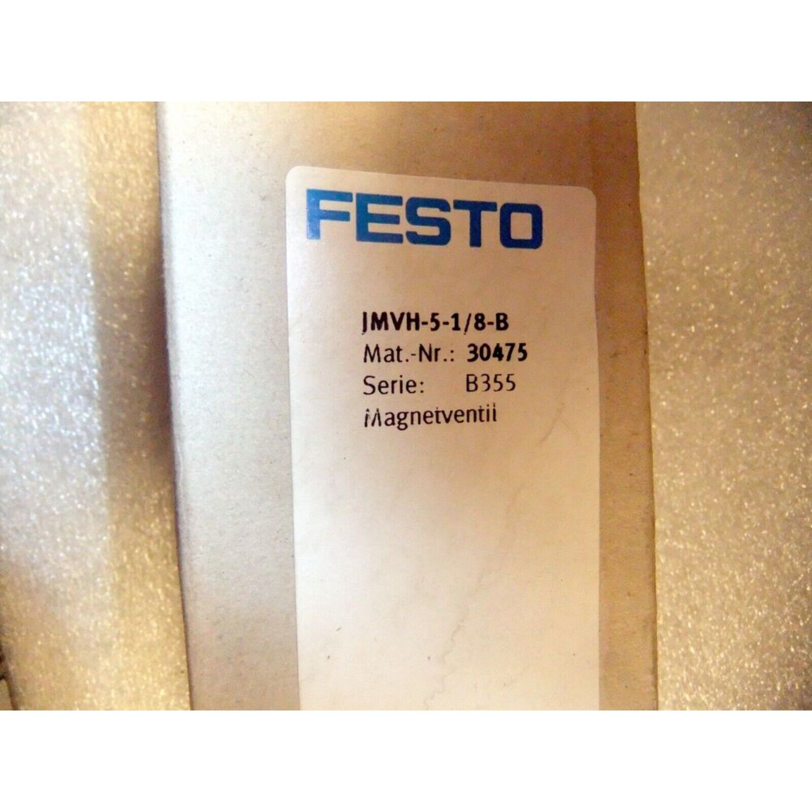 Festo JMVH-5-1/8-B Solenoid Valve product label, industrial automation component, Mat-Nr. 30475