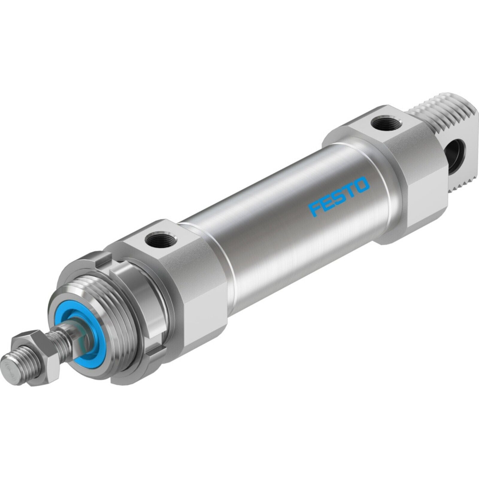Festo DSNU-32-50-P-A Pneumatic Cylinder, industrial automation part with blue accents and silver finish.