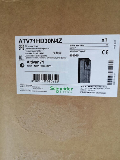 Schneider Electric Altivar 71 ATV71HD30N4Z AC speed drive, product label with specifications and certification marks.