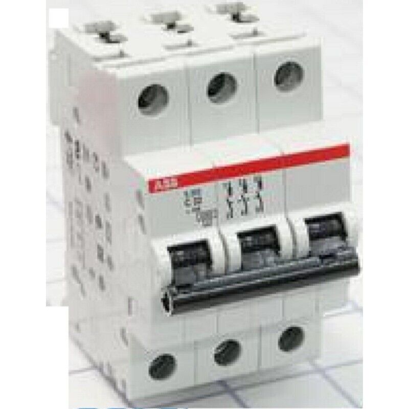 ABB S203-C32 32A 3P Miniature Circuit Breaker, white with black lever and red accents, PLC industrial applications.