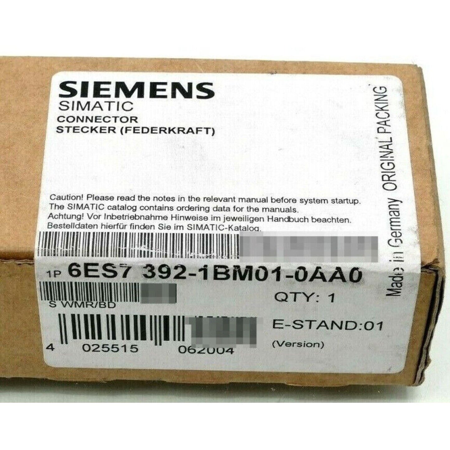 Siemens S7-300 connector 6ES7 392-1BM01-0AA0 in original packaging, industrial automation part.
