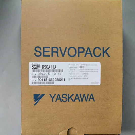 YASKAWA SGDV-R90A11A Servo Drive box, SERVO pack with product details, brown cardboard packaging