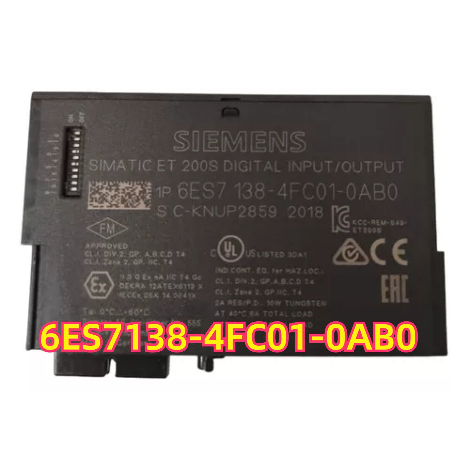 Siemens SIMATIC ET 200S digital I/O module 6ES7138-4FC01-0AB0, with clear product markings and safety certifications.