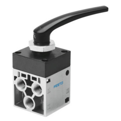 Festo H-5-1/4-B hand lever valve, black lever and body, industrial automation component