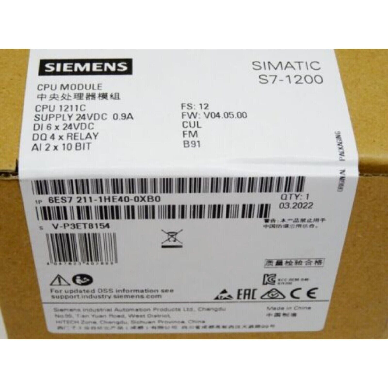 Siemens SIMATIC S7-1200 CPU 1211C module box, 6ES7211-1HE40-0XB0, industrial automation part, original packaging