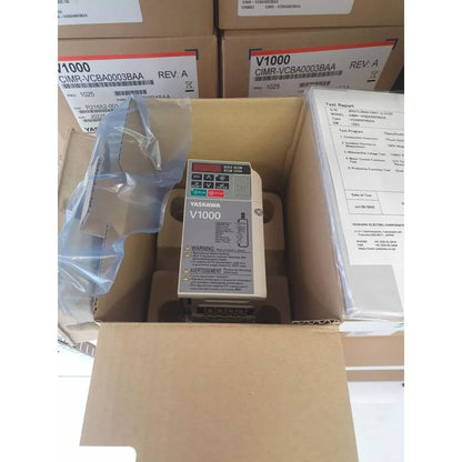 Yaskawa V1000 series inverter CIMR-VCBA0003BAA, new in box, industrial automation part with control panel.
