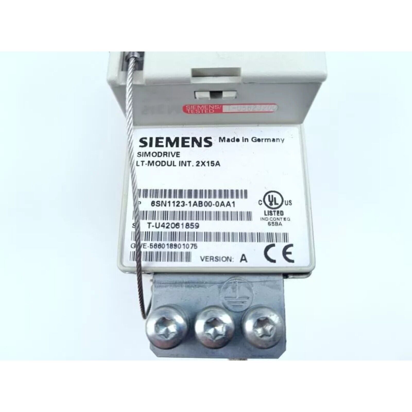 Siemens SINAMICS SIMODRIVE LT-MODUL INT. 2X15A control unit, 6SN1123-1AB00-0AA1, industrial automation component.