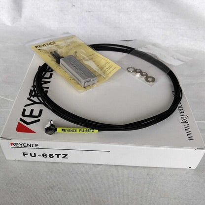 Keyence FU-66TZ fiber optic sensor product in box, sensor, cable and accessories.