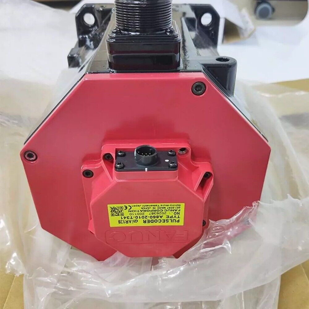 FANUC A06B-0268-B605#S000 Servo Motor, red housing, industrial automation part.