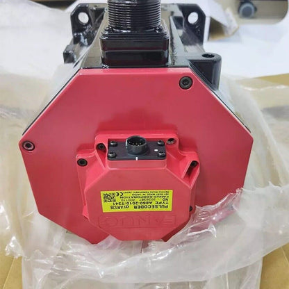 FANUC A06B-0268-B605#S000 Servo Motor, red housing, industrial automation part.
