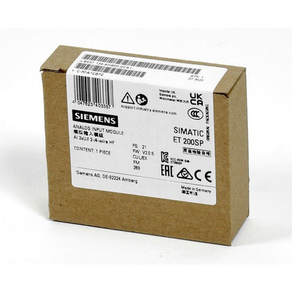 Siemens SIMATIC ET 200SP Analog Input Module packaging, part number 6ES7134-6HB00-0CA1, Made in Germany.