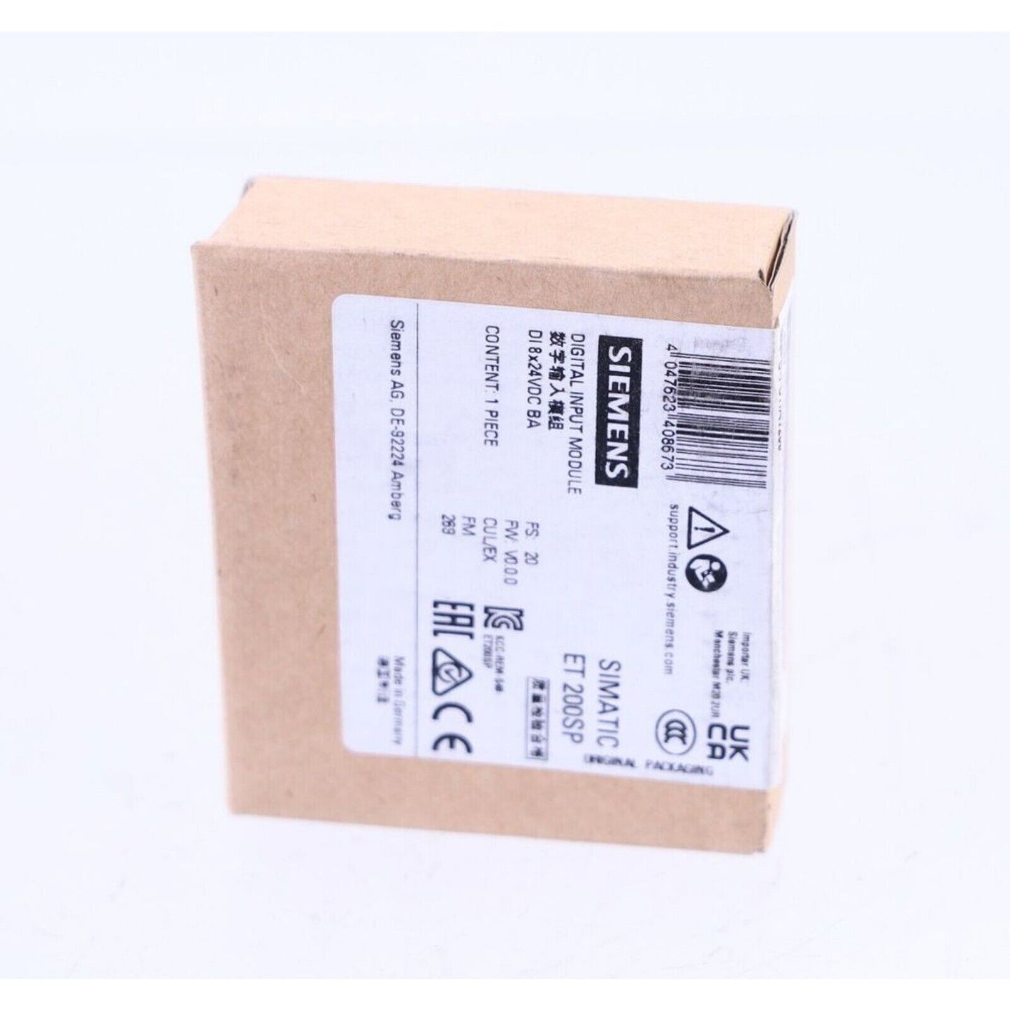 Siemens SIMATIC ET 200SP Digital Input Module in its original packaging, product shot