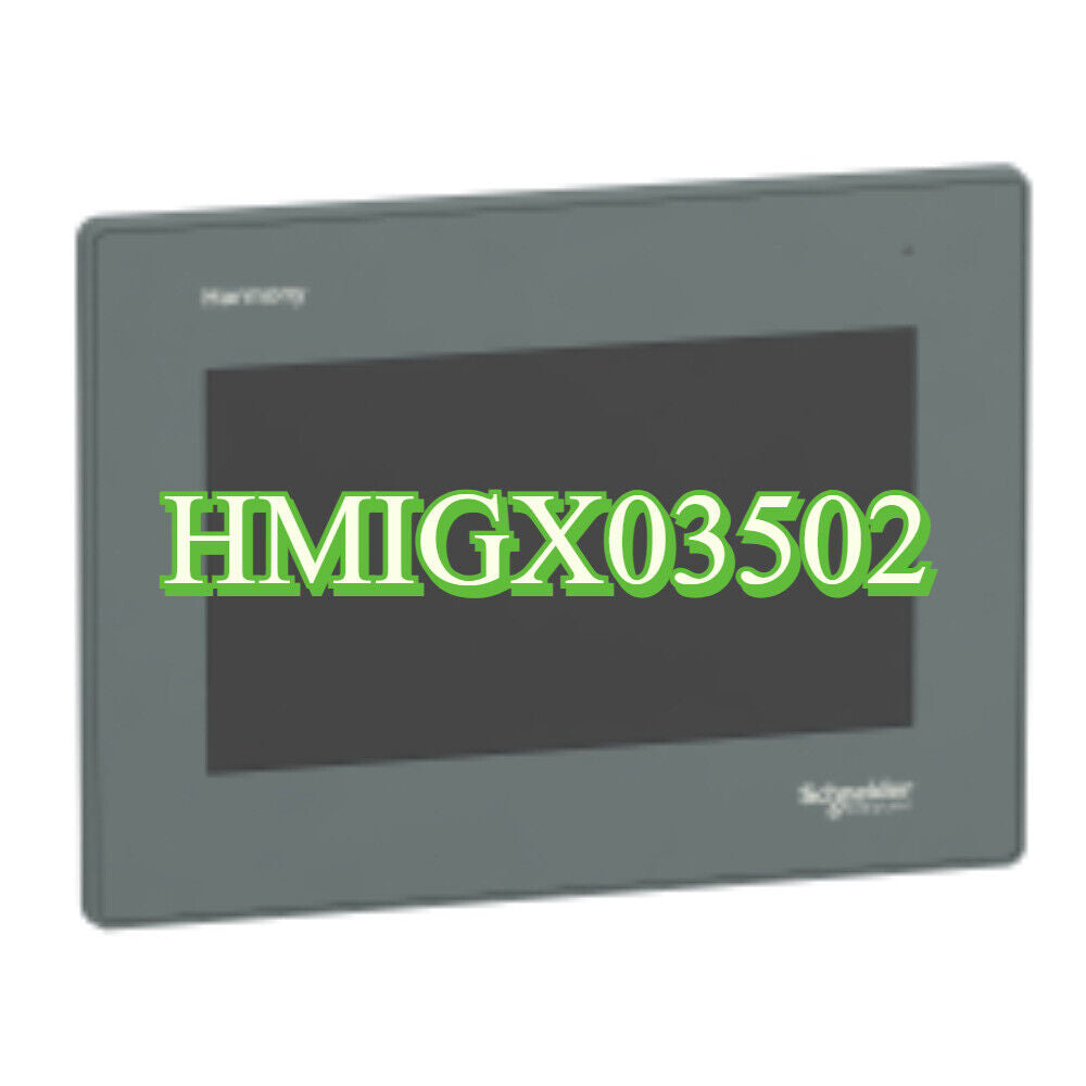 Schneider Electric HMIGX03502 HMI Panel, grey frame, clear display, industrial automation equipment.