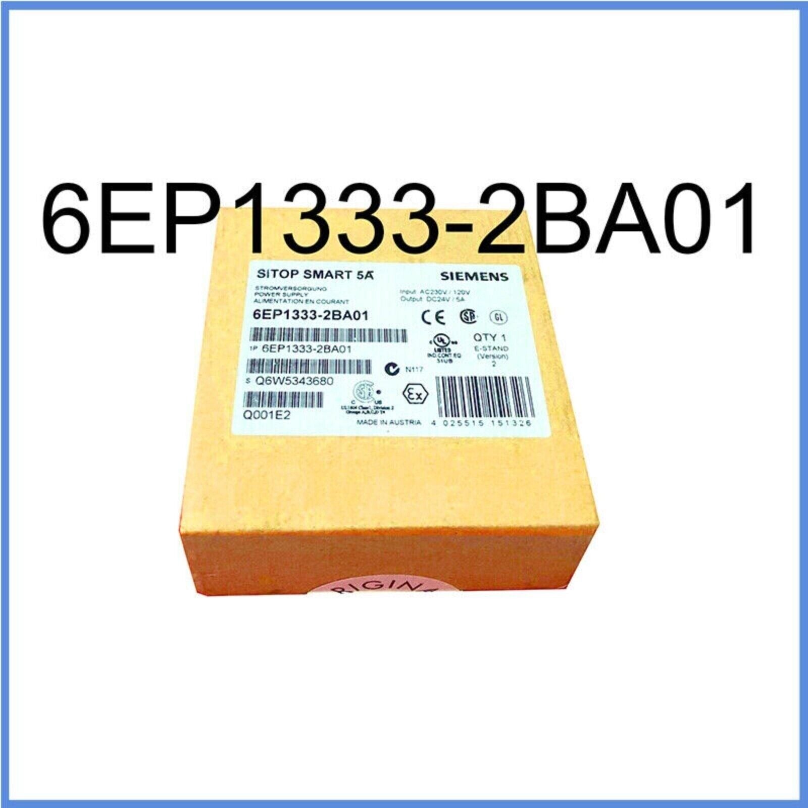 Siemens SITOP Smart 5A power supply 6EP1333-2BA01, industrial automation component, Made in Austria.