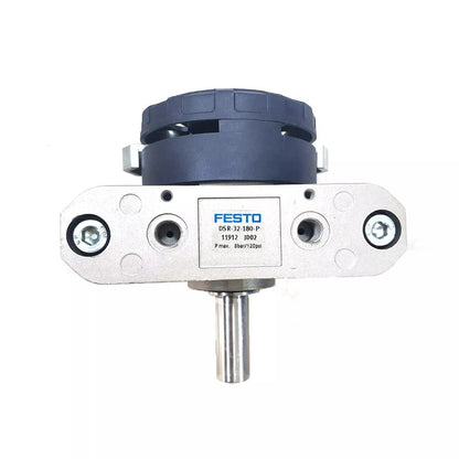 Festo DSR-32-180-P pneumatic cylinder, silver and black with product information visible.