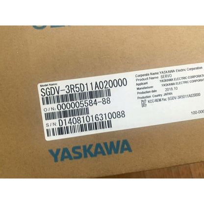 Yaskawa SGDV-3R5D11A020000 servo drive, new industrial automation part. Made in Japan with model and serial number.