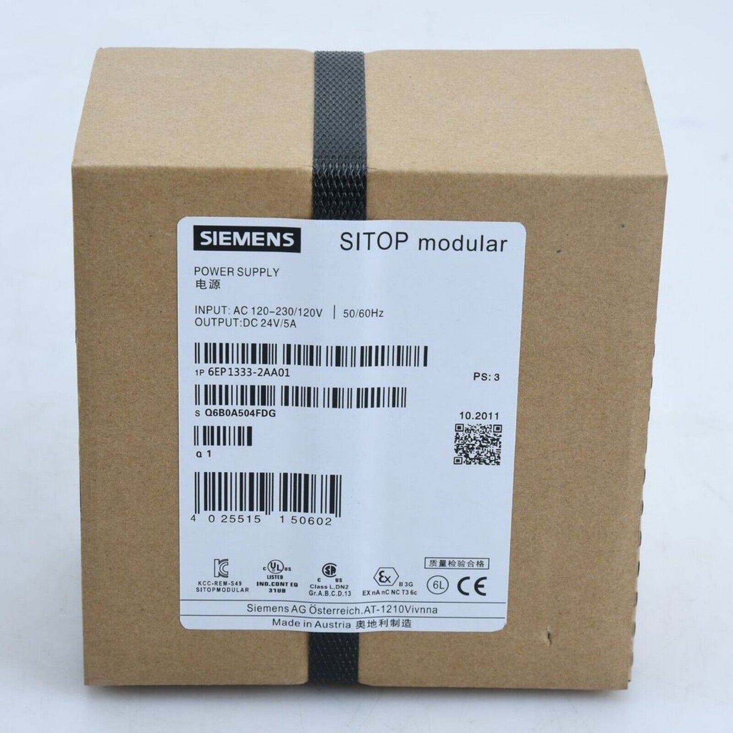 Siemens SITOP 6EP1333-2AA01 power supply box. AC input, DC output. Industrial automation component.