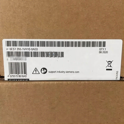 Siemens S7-300 Control Unit product label on brown packaging, with product code 6ES7 355-1VH10-0AE0.