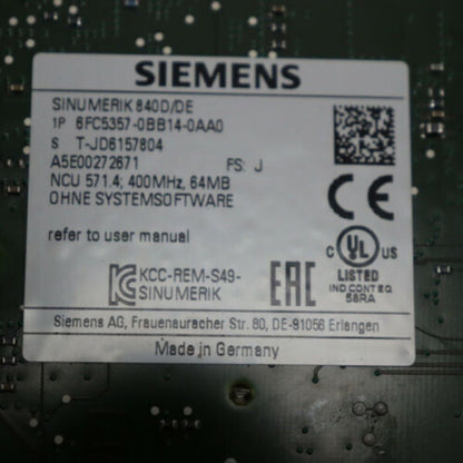 Siemens SINUMERIK 840D/DE NCU 571.4 PLC Module, 6FC5357-0BB14-0AA0, industrial automation part