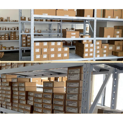 Warehouse storage of Siemens SINAMICS G120 PM240 Power Module and other industrial automation parts, ready for shipping.