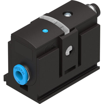 Festo SDE5-D10-O-Q4E-P-M8 Pressure Sensor, Black Industrial Automation Component with Blue Accents