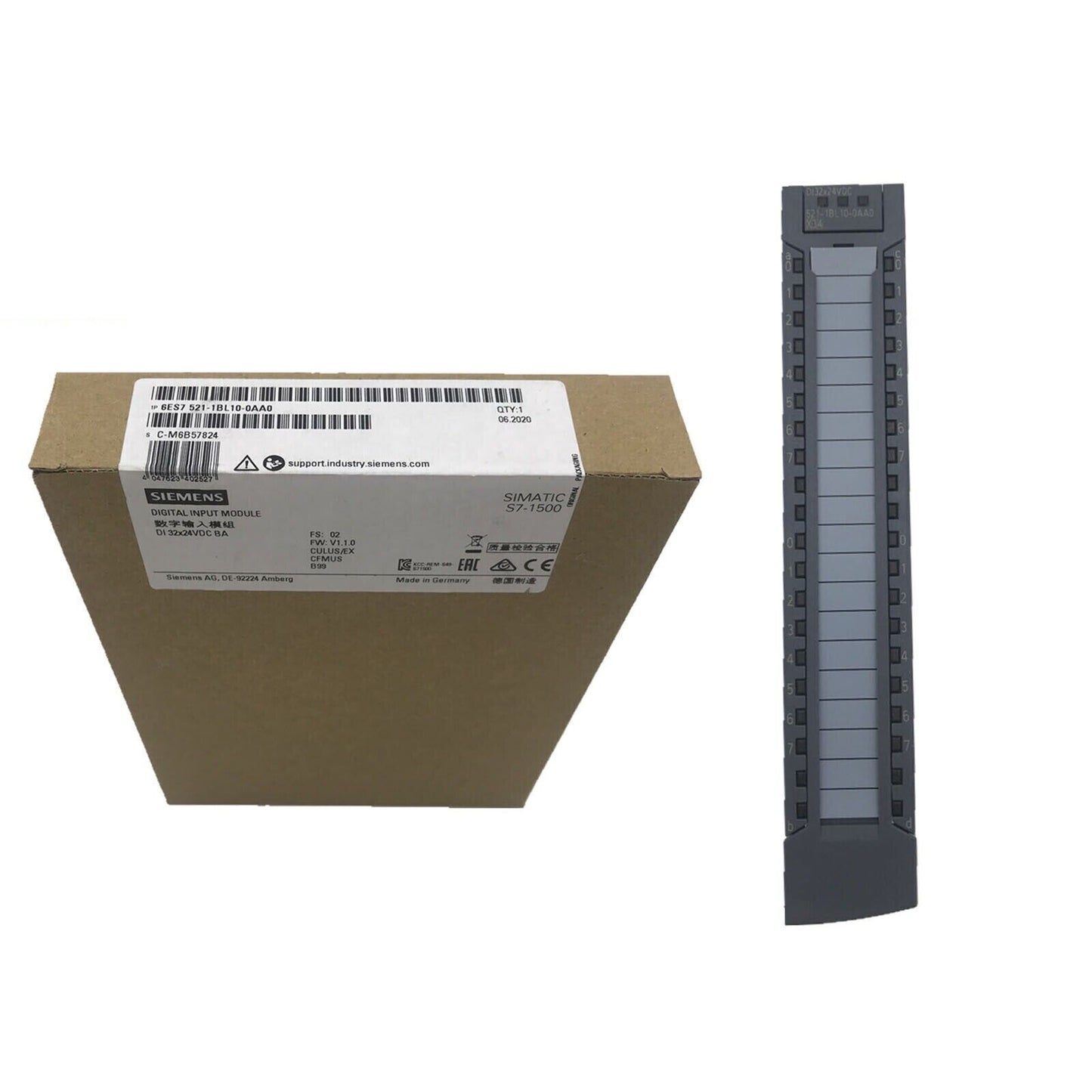 Siemens S7-1500 digital input module 6ES7 521-1BL10-0AA0, industrial automation part for PLC systems, packaged in brown box