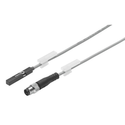 Festo SMAT-8M-U-E-0.3-M8D position transmitter, industrial automation part with cable and connector.