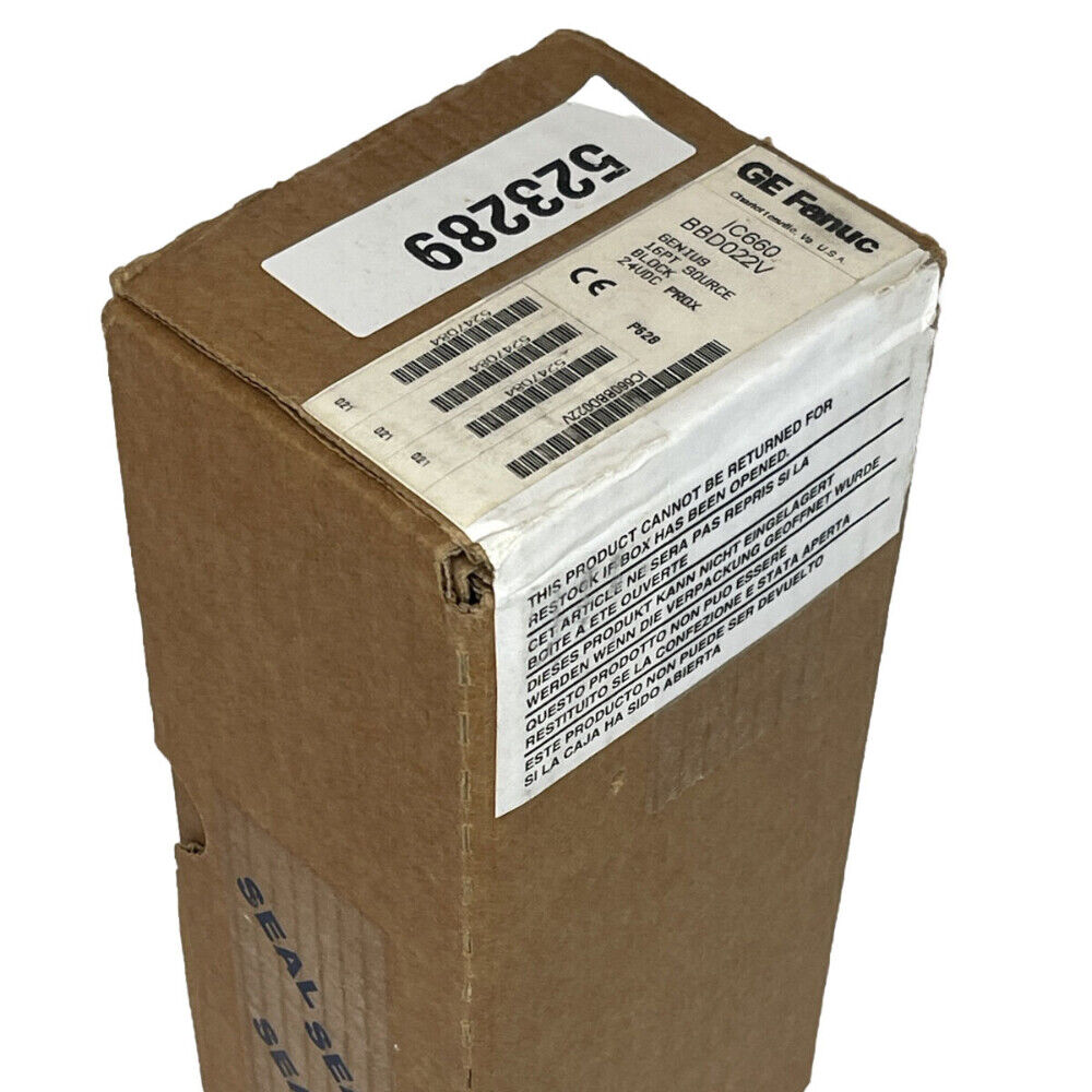 FANUC IC660BBD022V I/O Module in original packaging.  Sealed box, new product. Contains 16PT SOURCE BLOCK, 24UDC PROX, IC660.