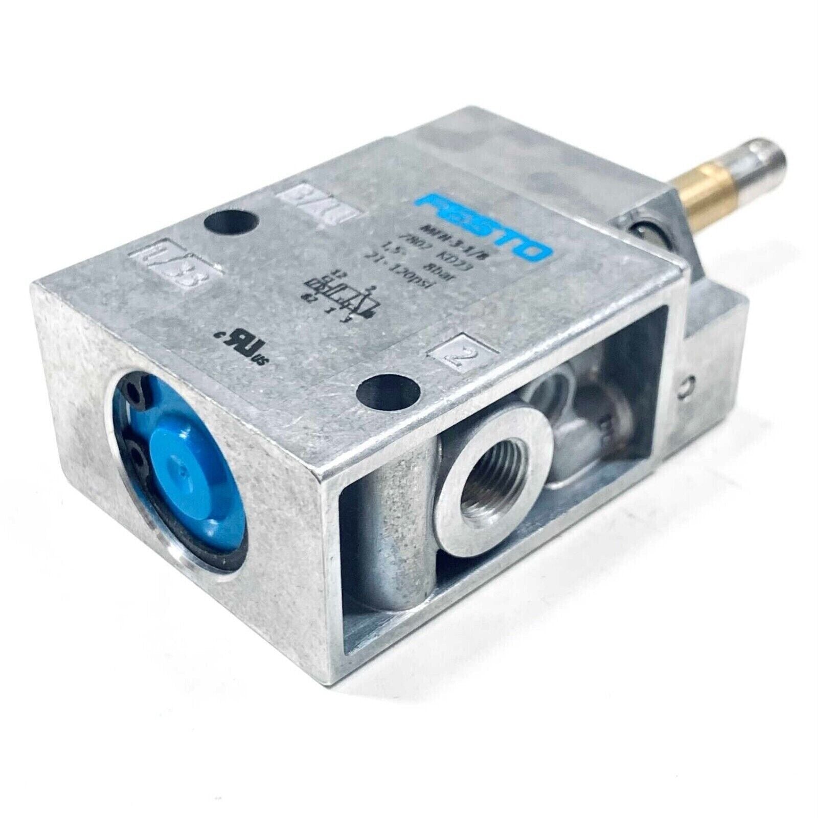 Festo MFH-3-1/8 Solenoid Valve, industrial automation part, silver housing, blue detailing, 1.5-8Bar.