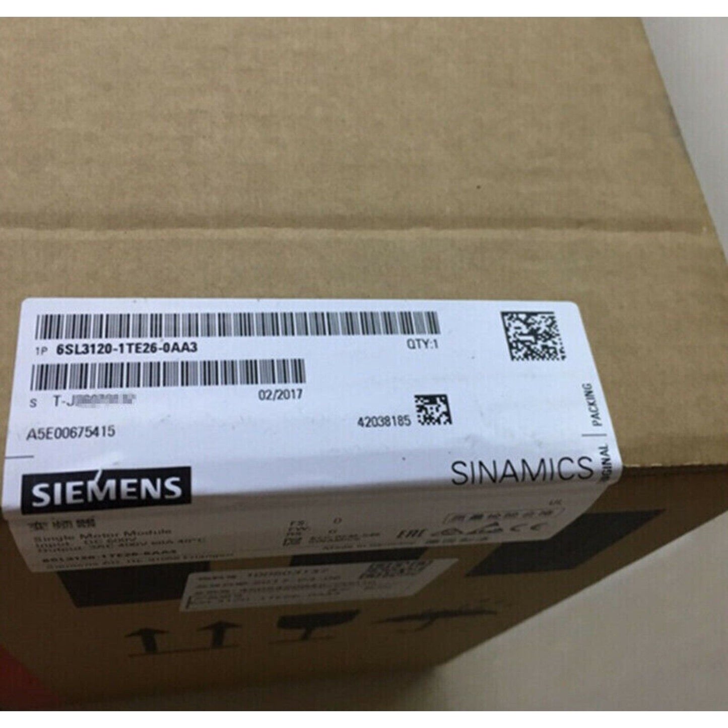 Siemens SINAMICS Single Motor Module 6SL3120-1TE26-0AA3 in box, industrial automation part.