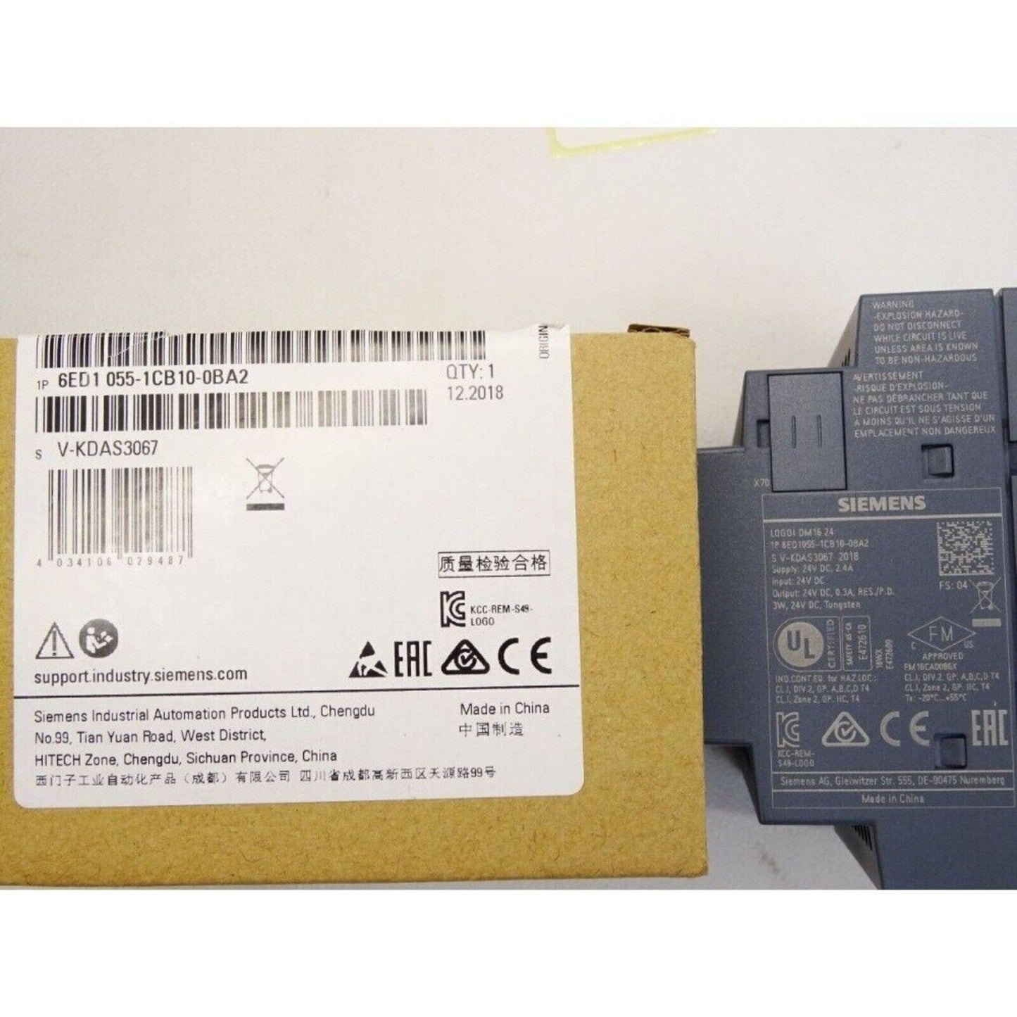 Siemens LOGO! DM16 24 expansion module, model 6ED1 055-1CB10-0BA2, industrial automation part