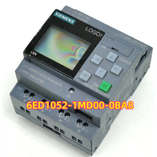 Siemens LOGO! 12/24RCE logic module, model 6ED1052-1MD00-0BA8, with integrated display and control buttons.