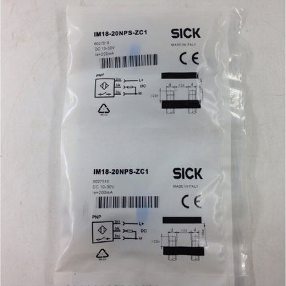 SICK IM18-20NPS-ZC1 Proximity Sensor. Industrial automation sensor with PNP output, DC 10-30V, and 200mA.