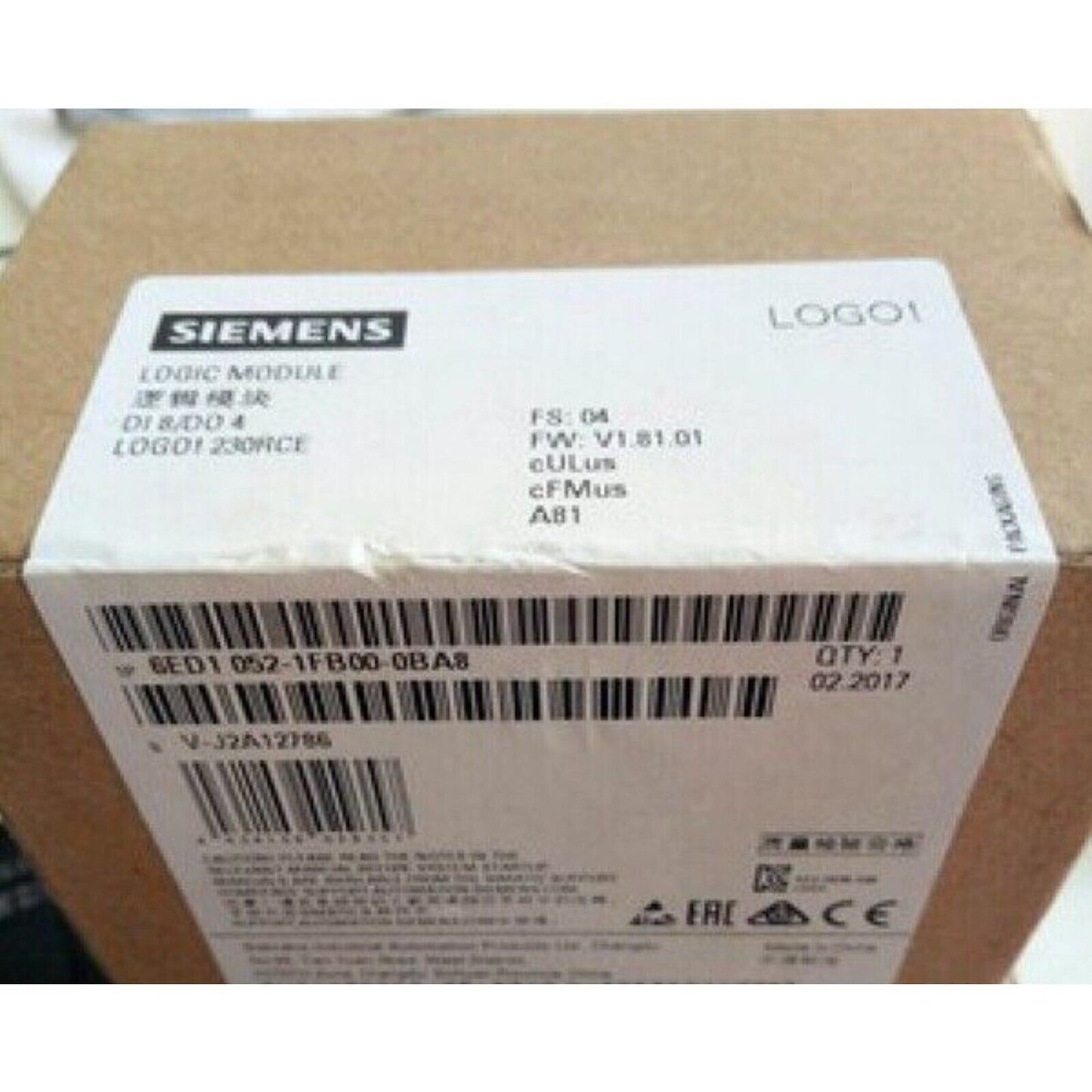 Siemens LOGO! 8 logic module packaging, 6ED1 052-1FB00-0BA8, industrial automation part, QTY: 1