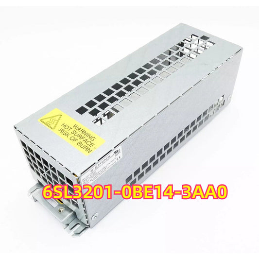Siemens SINAMICS G120 Power Module 6SL3201-0BE14-3AA0, silver metal case with ventilation slots, industrial automation part.