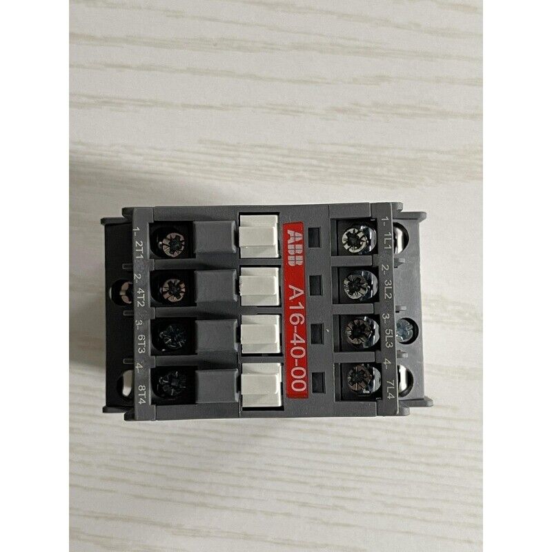 ABB A16-40-00 Contactor. Industrial automation component with gray and white parts, identified with model number.